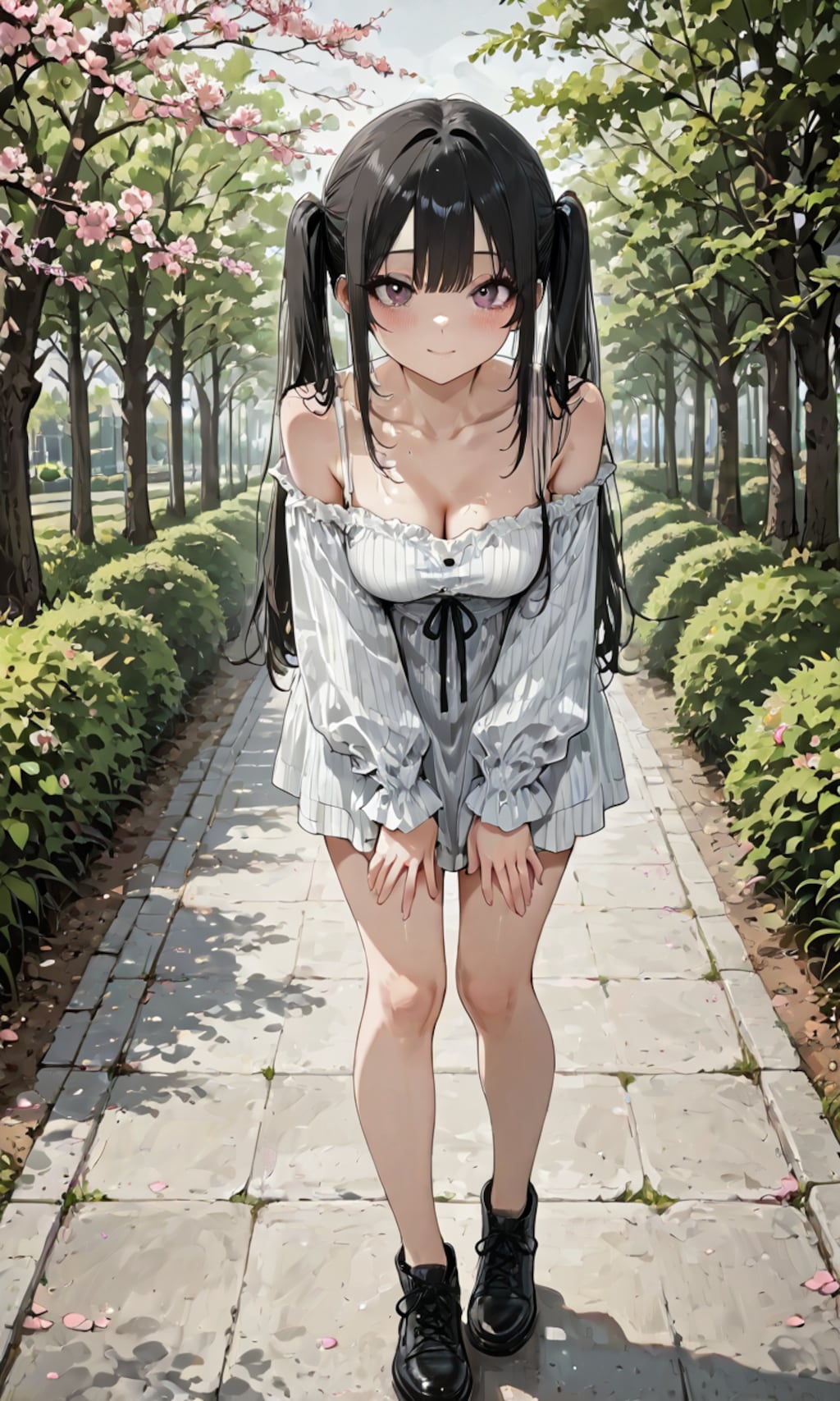 前屈みのオフショル娘