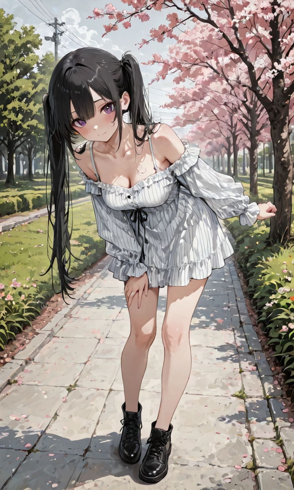 前屈みのオフショル娘