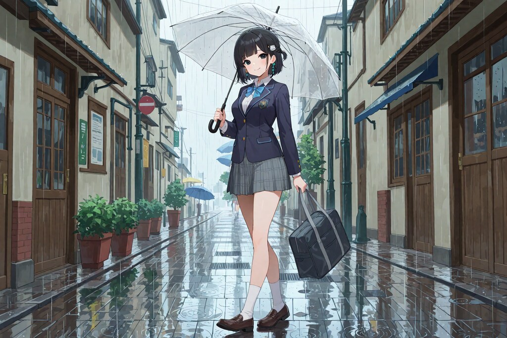 雨降りの登校