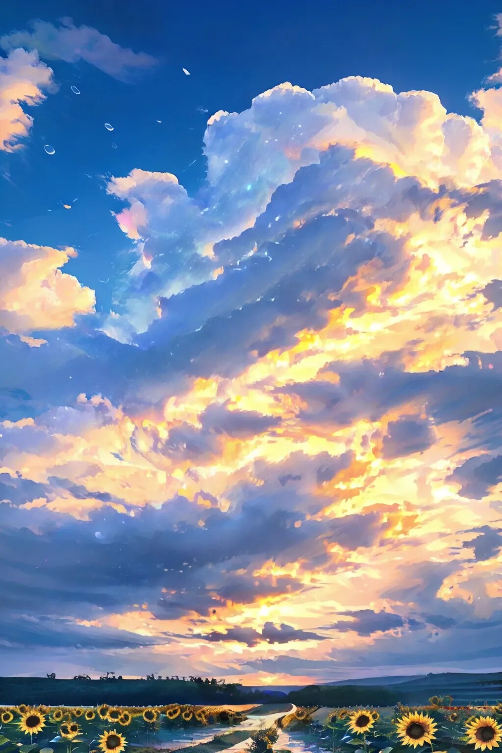 朝焼けの中のひまわり