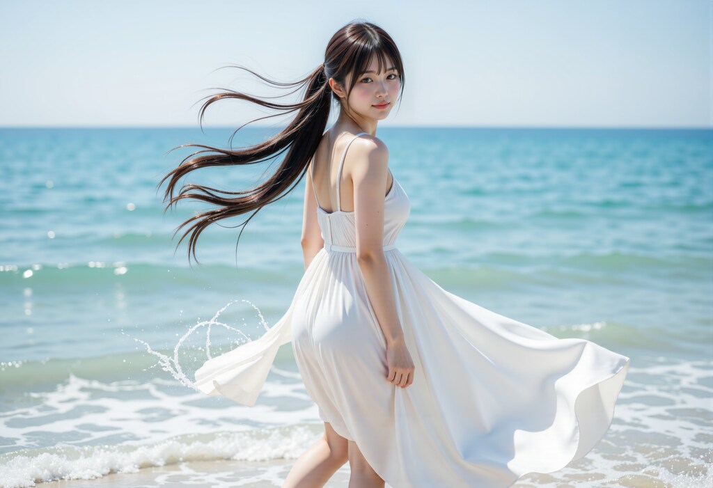 ビーチを歩く女性