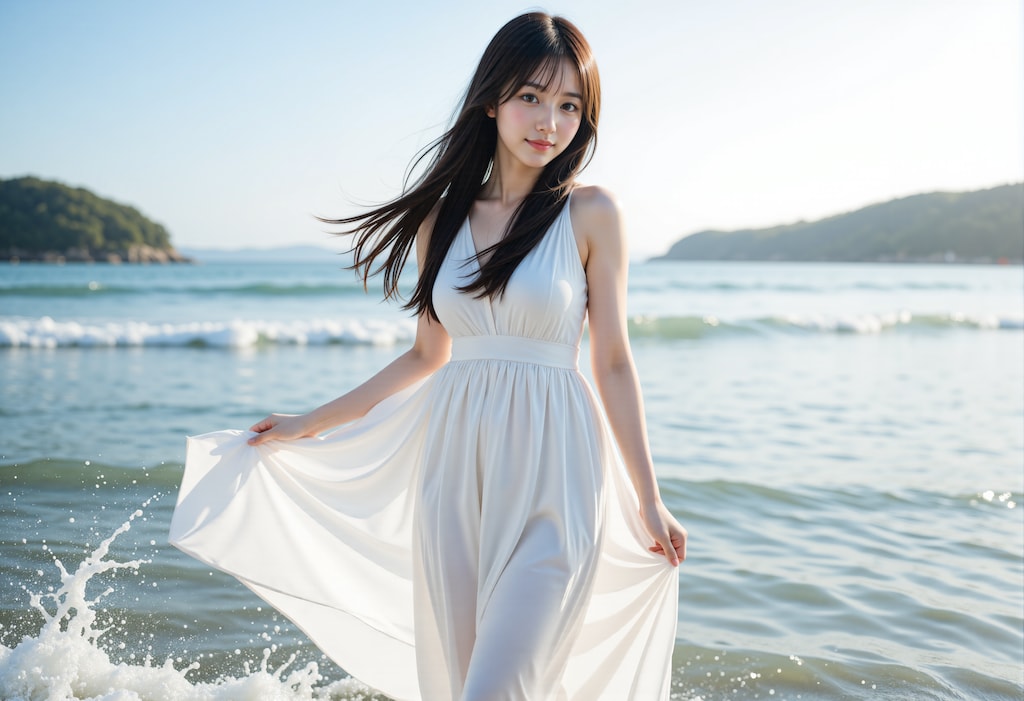 ビーチを歩く女性