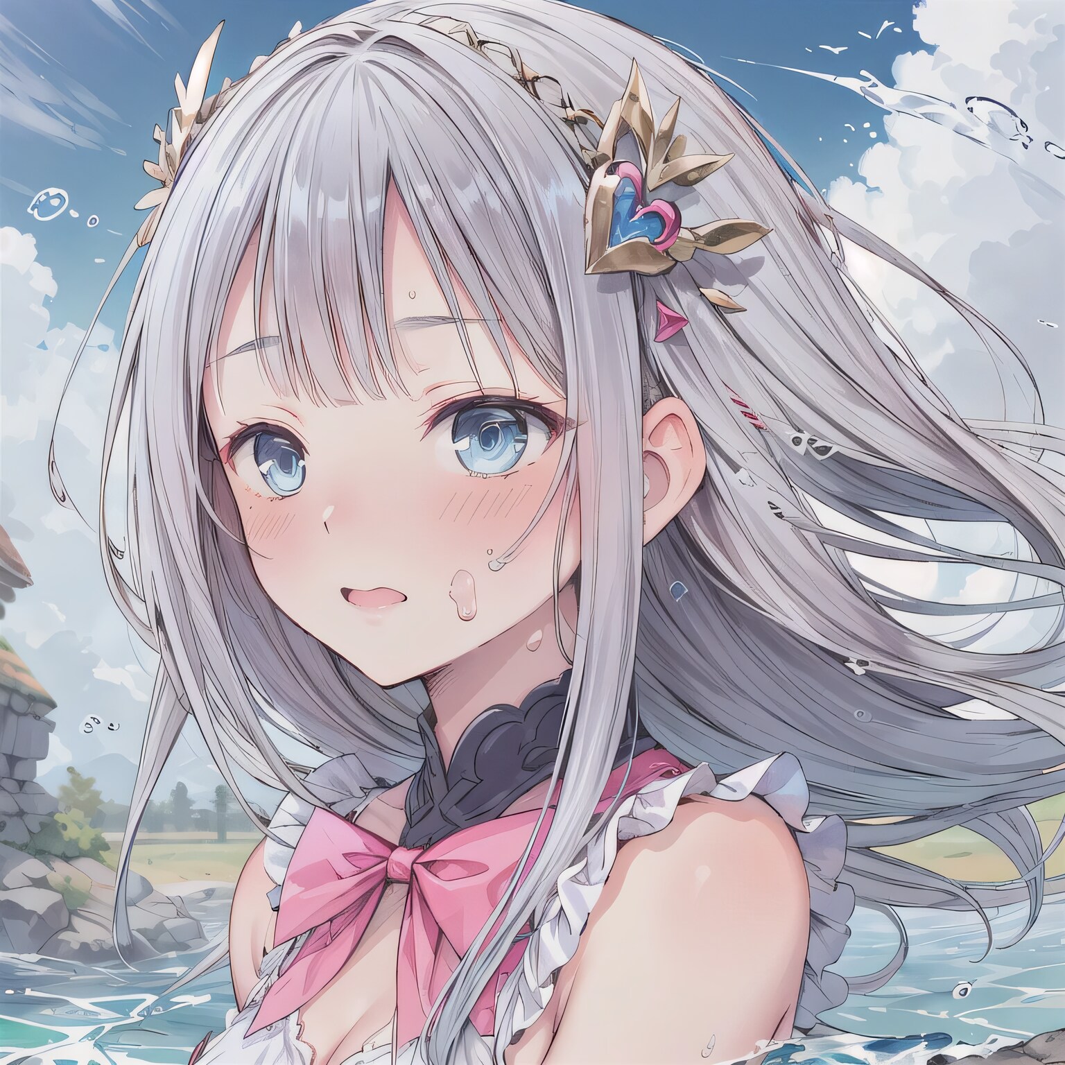 銀髪ロングで水鉄砲の少女５ | の人気AIイラスト・グラビア