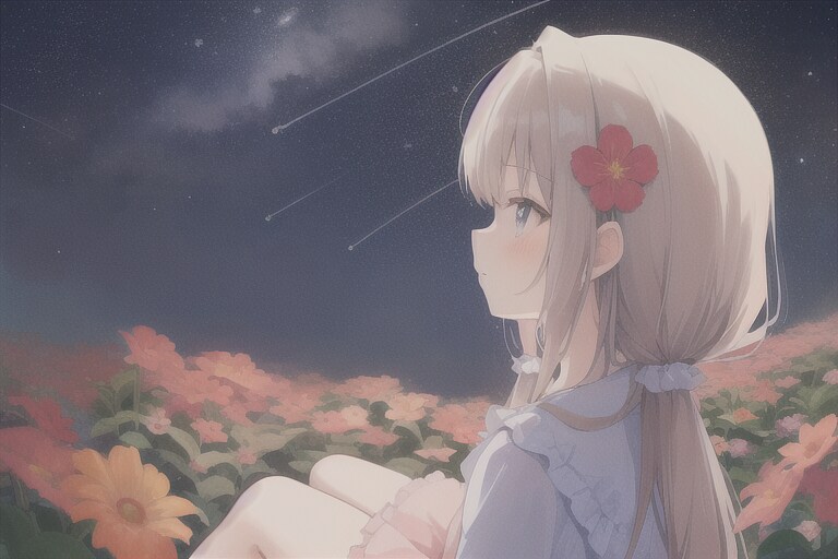 夜空を見上げる女の子