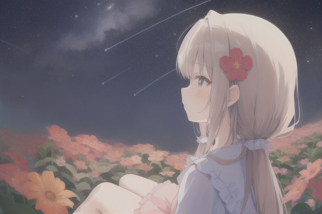夜空を見上げる女の子