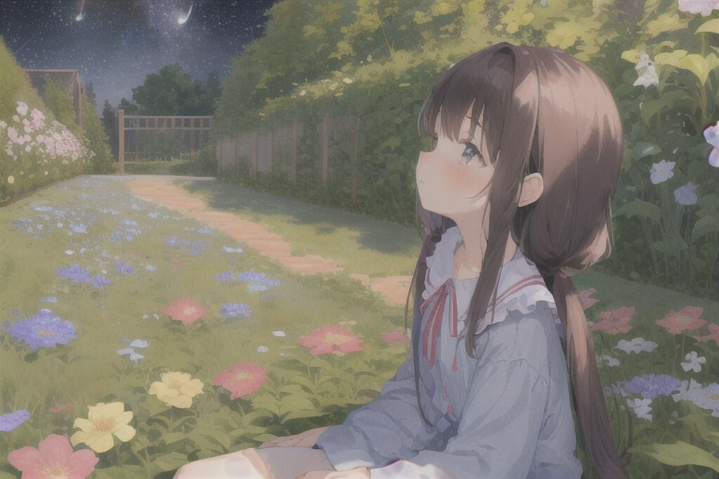 夜空を見上げる女の子
