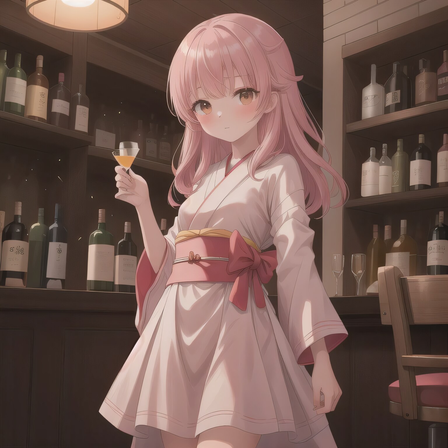 ピンク髪ロングで酒場の少女６ | の人気AIイラスト・グラビア