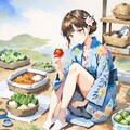 夏野菜と浴衣の少女 3枚目