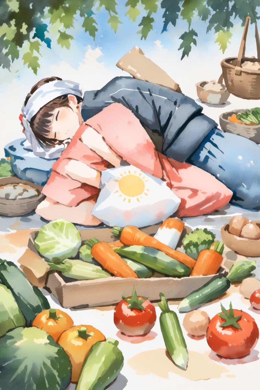 夏野菜と浴衣の少女