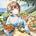 夏野菜と浴衣の少女 4枚目