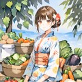 夏野菜と浴衣の少女 2枚目