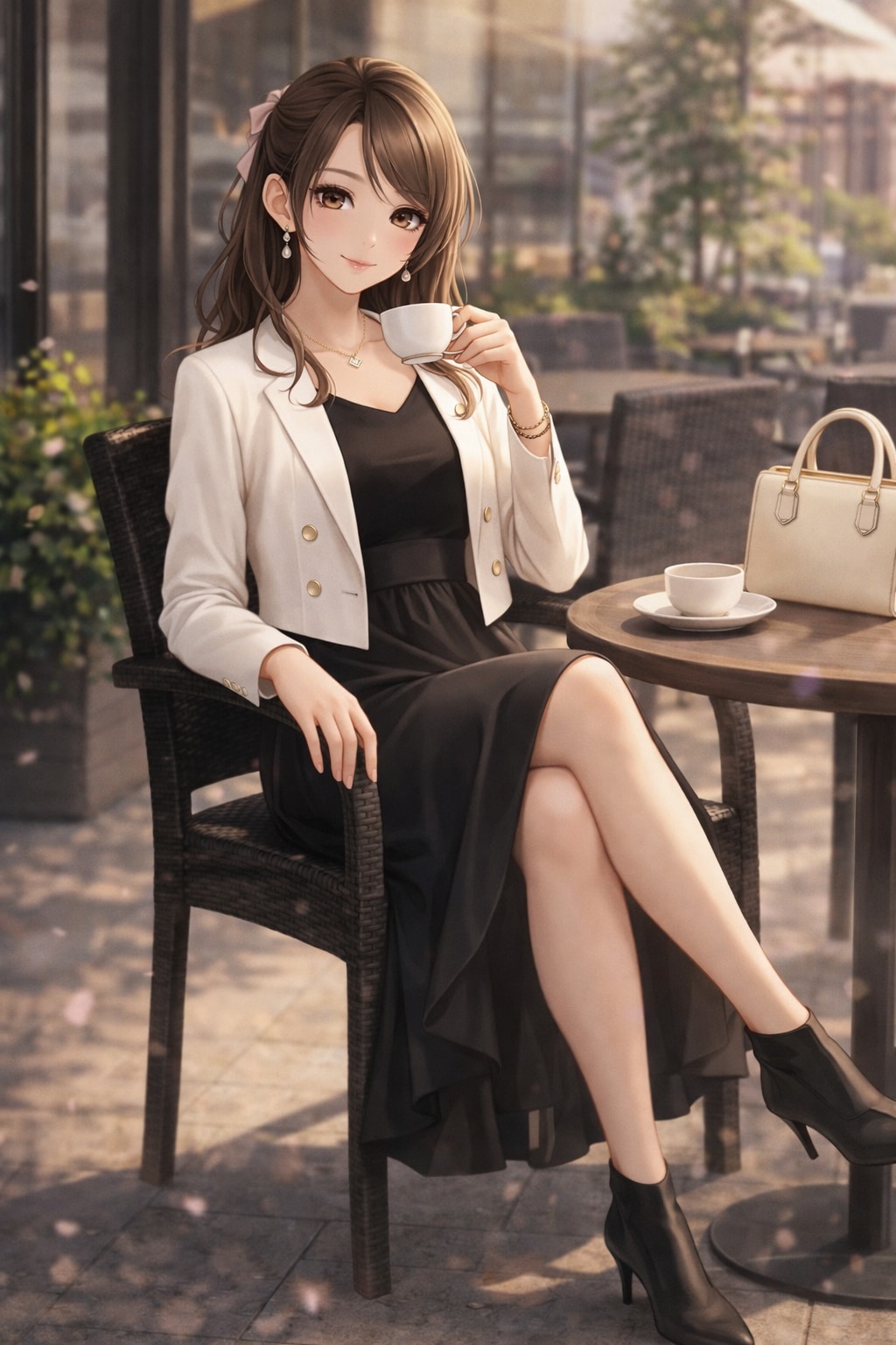 カフェでくつろぐお母さん