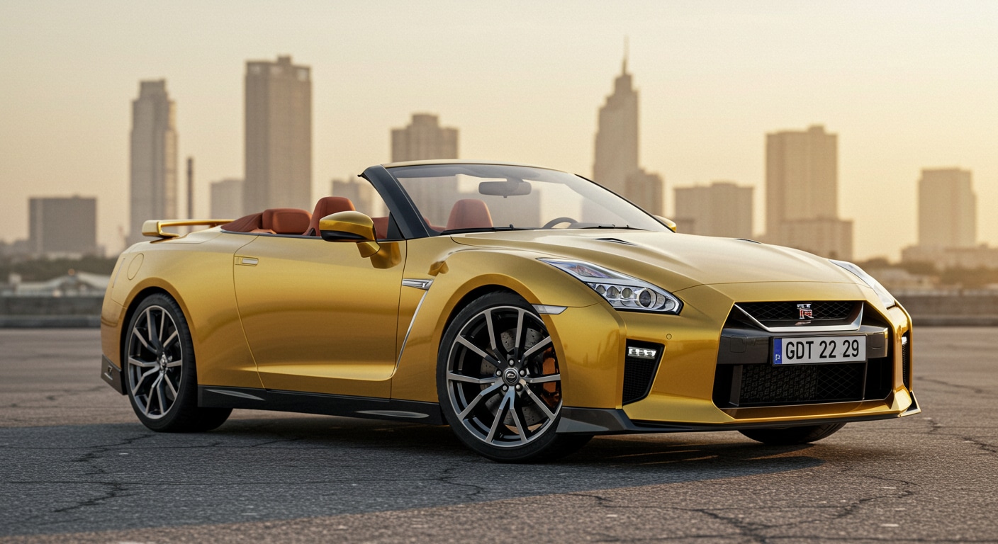 ゴールドカラー日産GT-Rオープンカー | の人気AIイラスト・グラビア