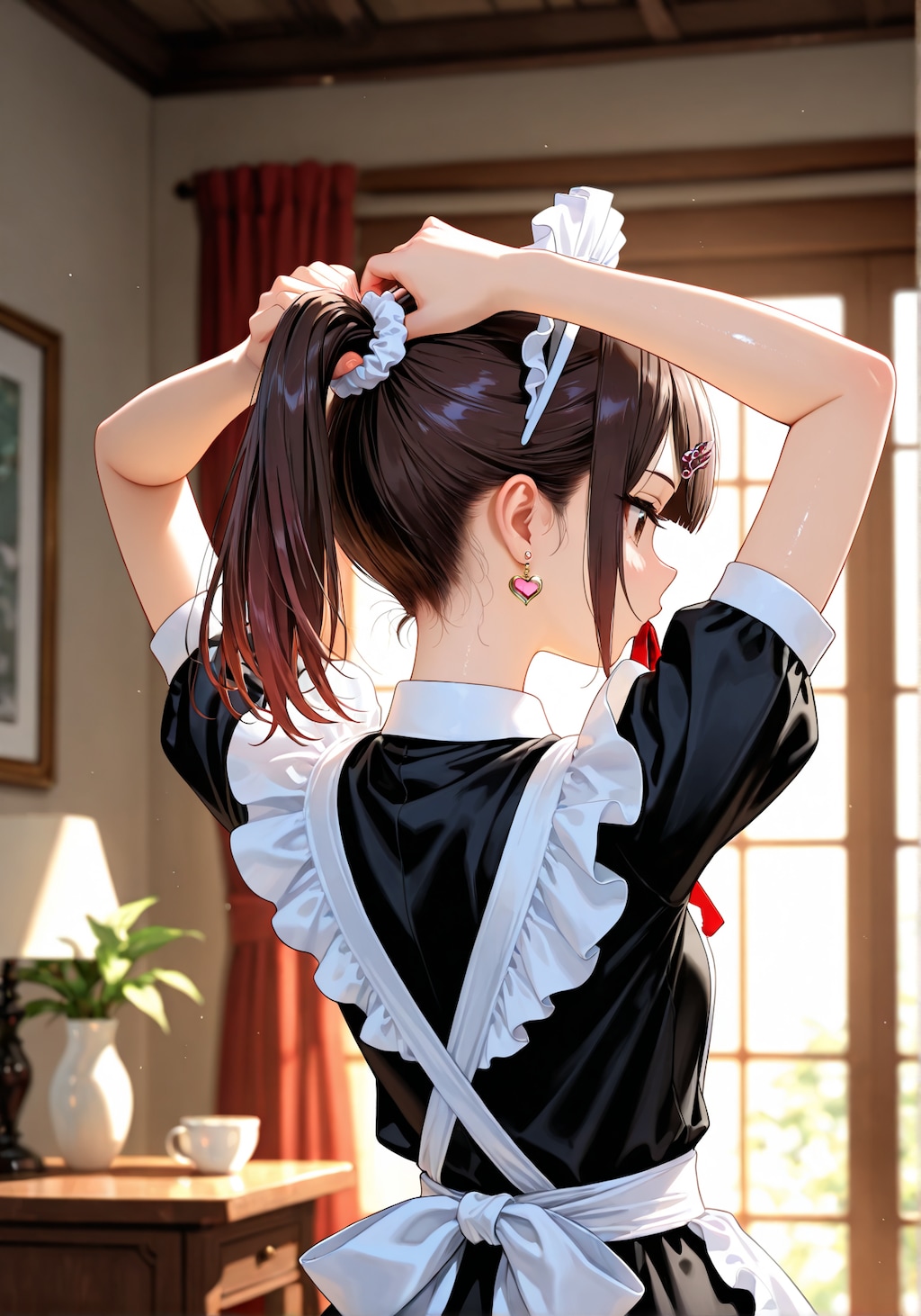 仕事の準備するメイドさん