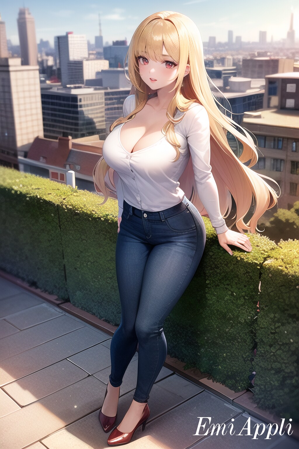Tシャツジーンズのかわいい女の子