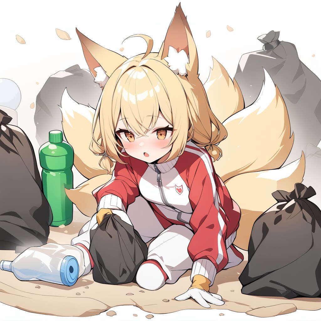ゴミ拾いする狐っ娘