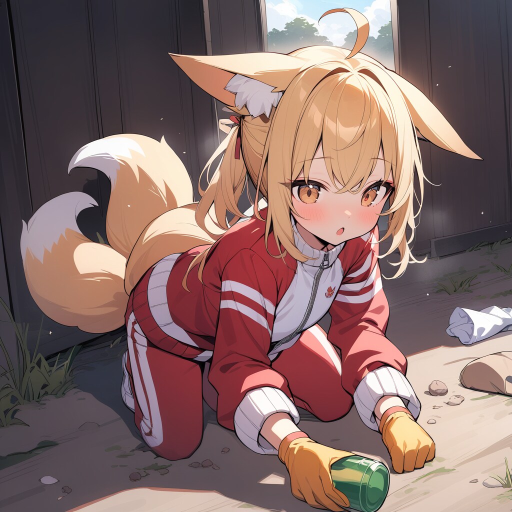 ゴミ拾いする狐っ娘