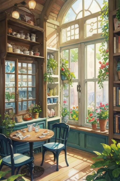 薔薇咲く窓のカフェ
