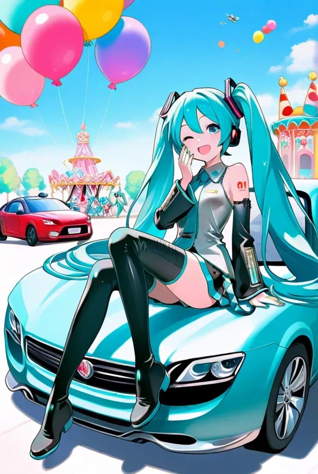 ミクと遊園地と車