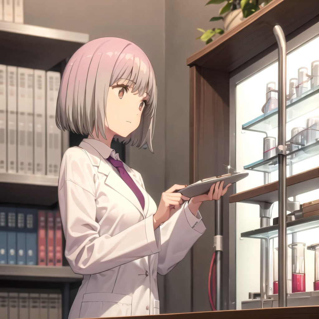 紫髪ボブで白衣の少女