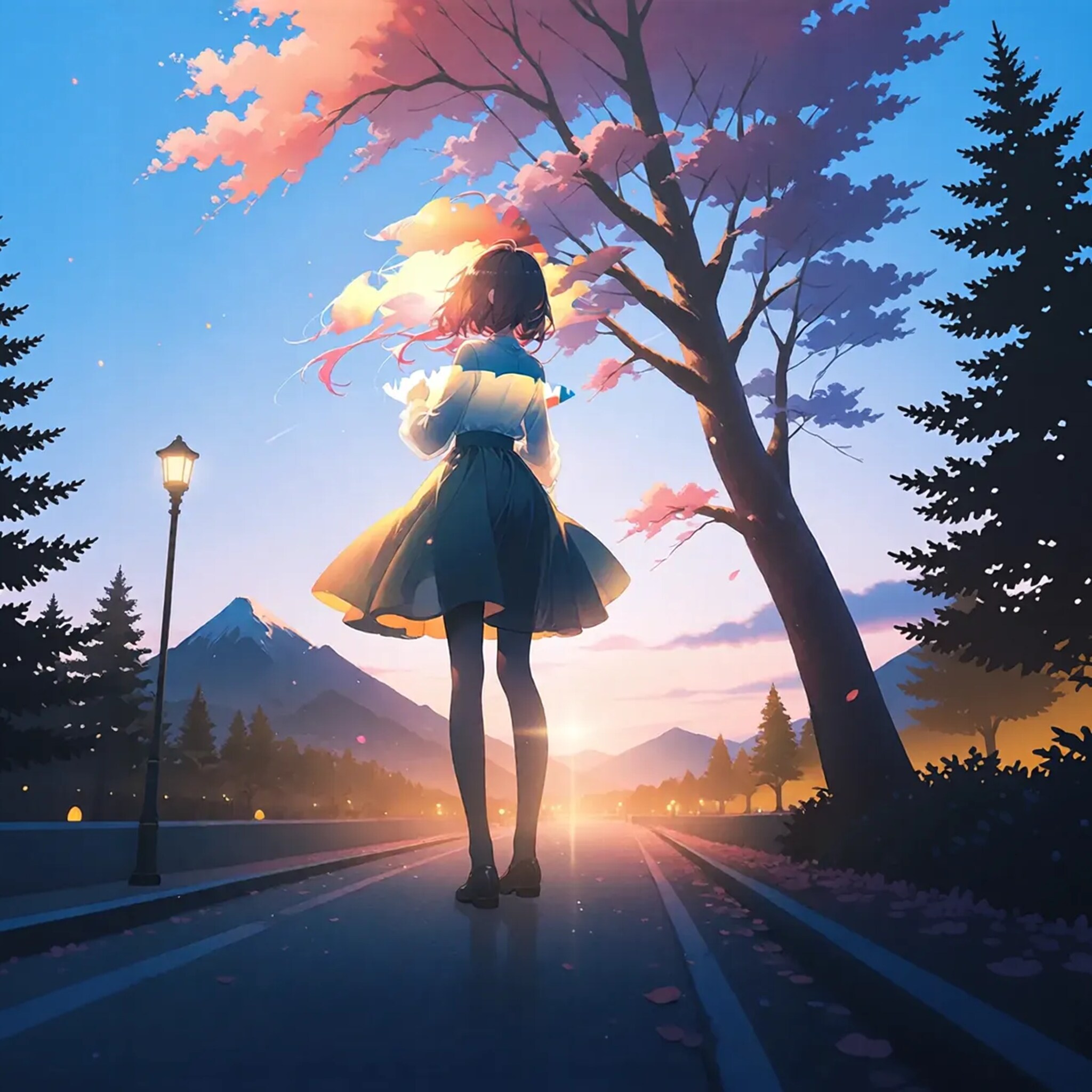 夕暮れ、ヘッドライト