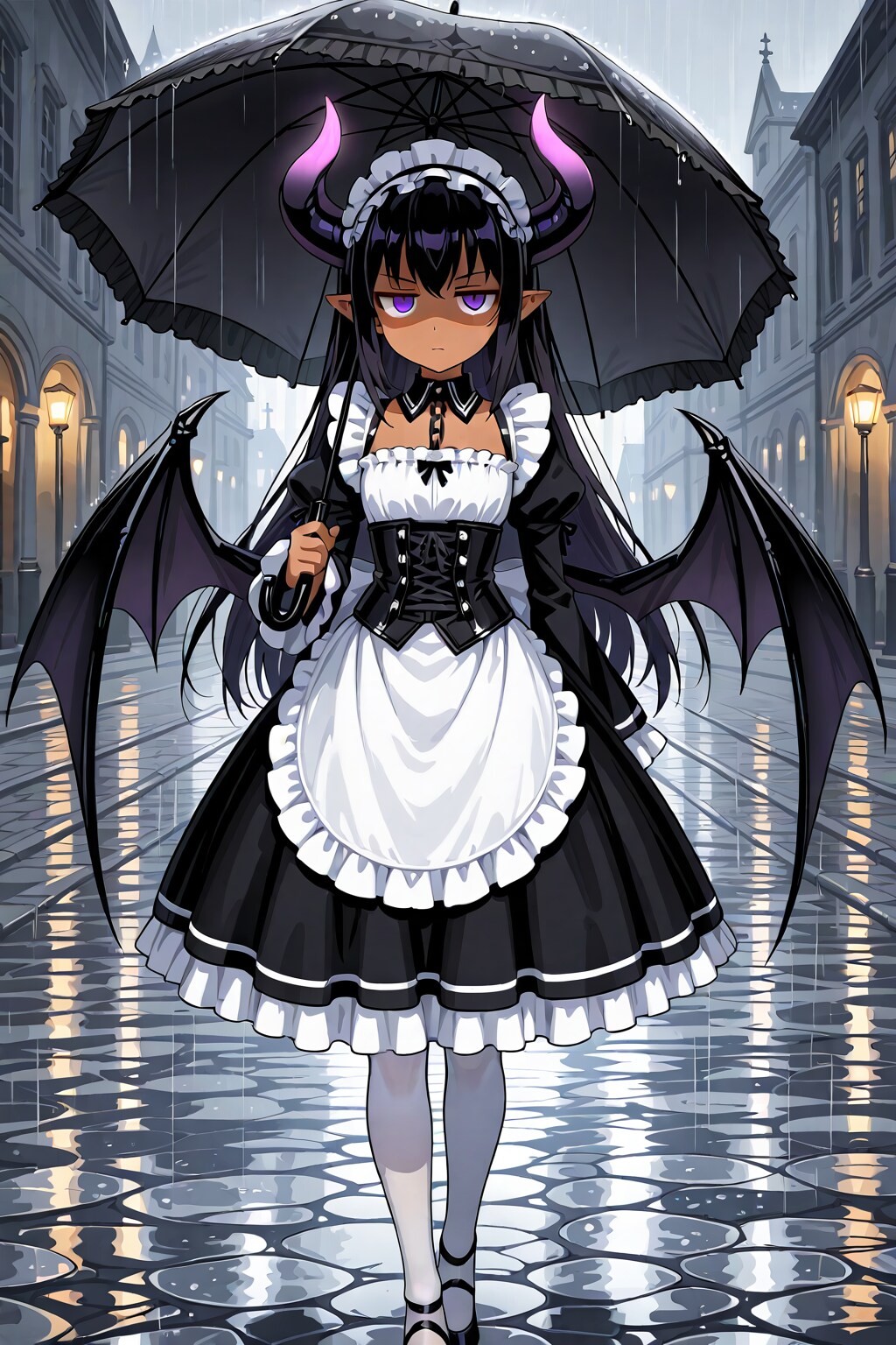 雨の洋館へ帰る女悪魔メイドさん | の人気AIイラスト・グラビア