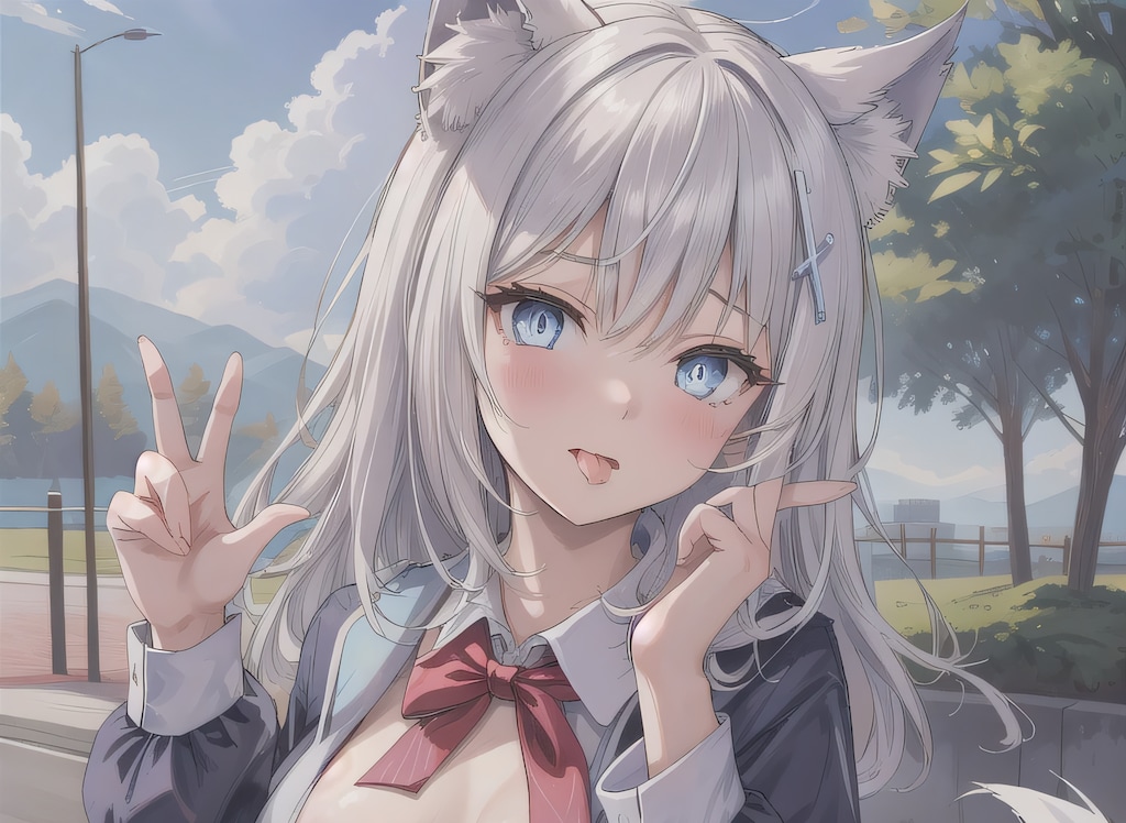 灰髪ロングの舌出し少女５