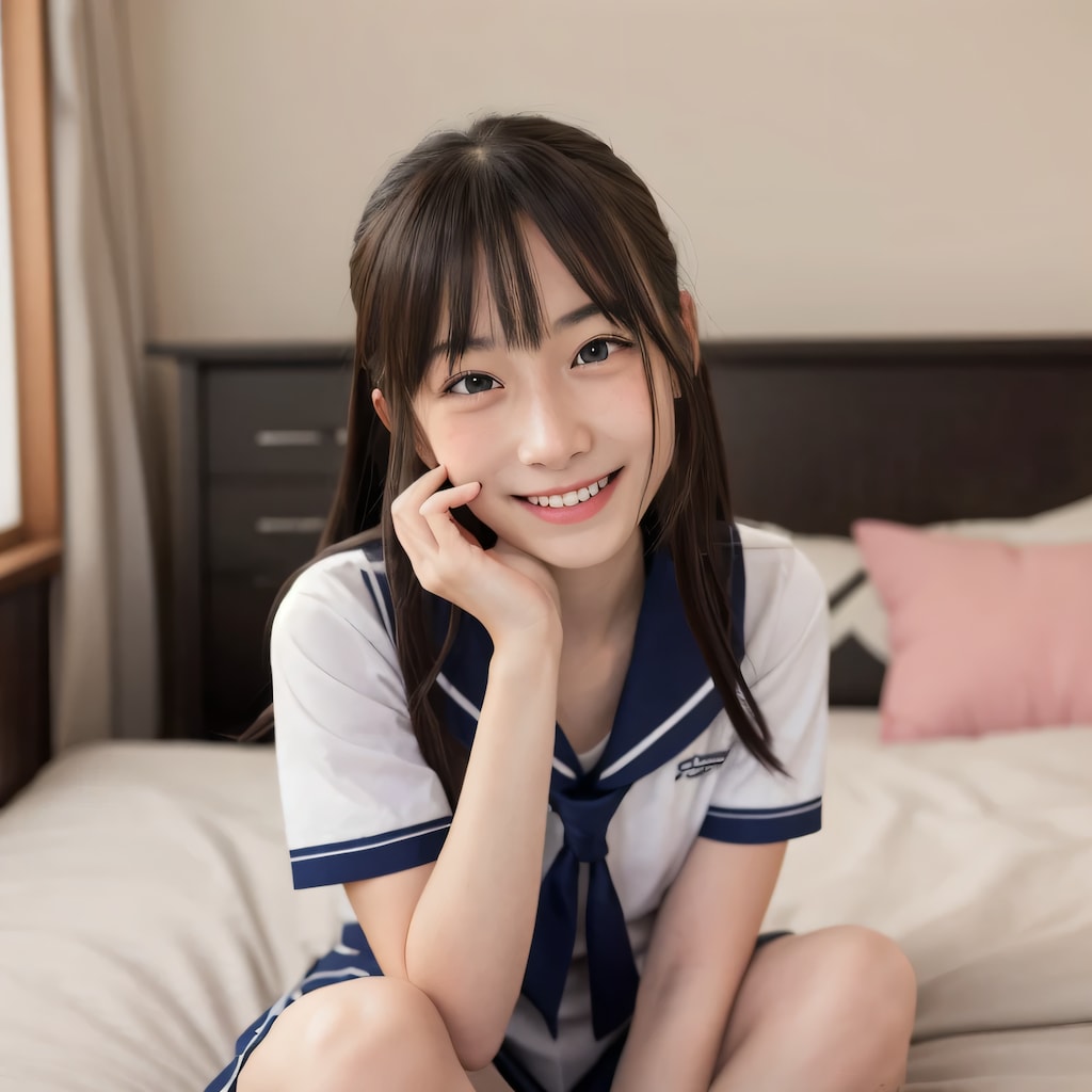 黒髪ロングで寢室の美女４６