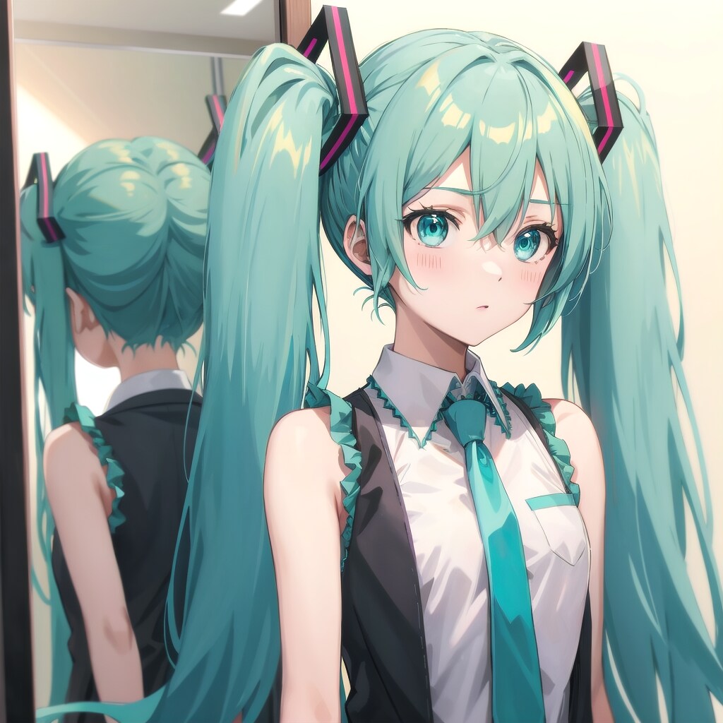 鏡の前のミクさん