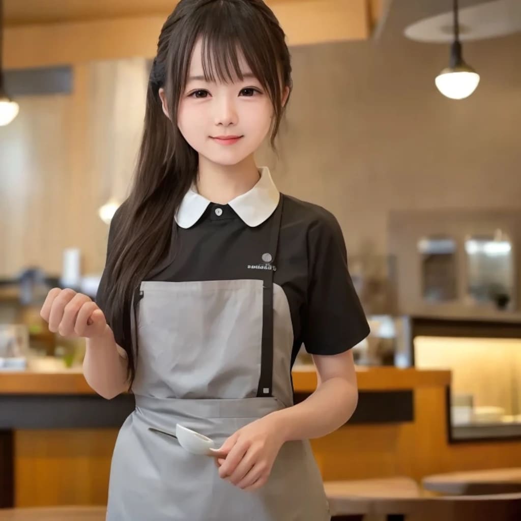 黒髪ロングでカフェの美女７７