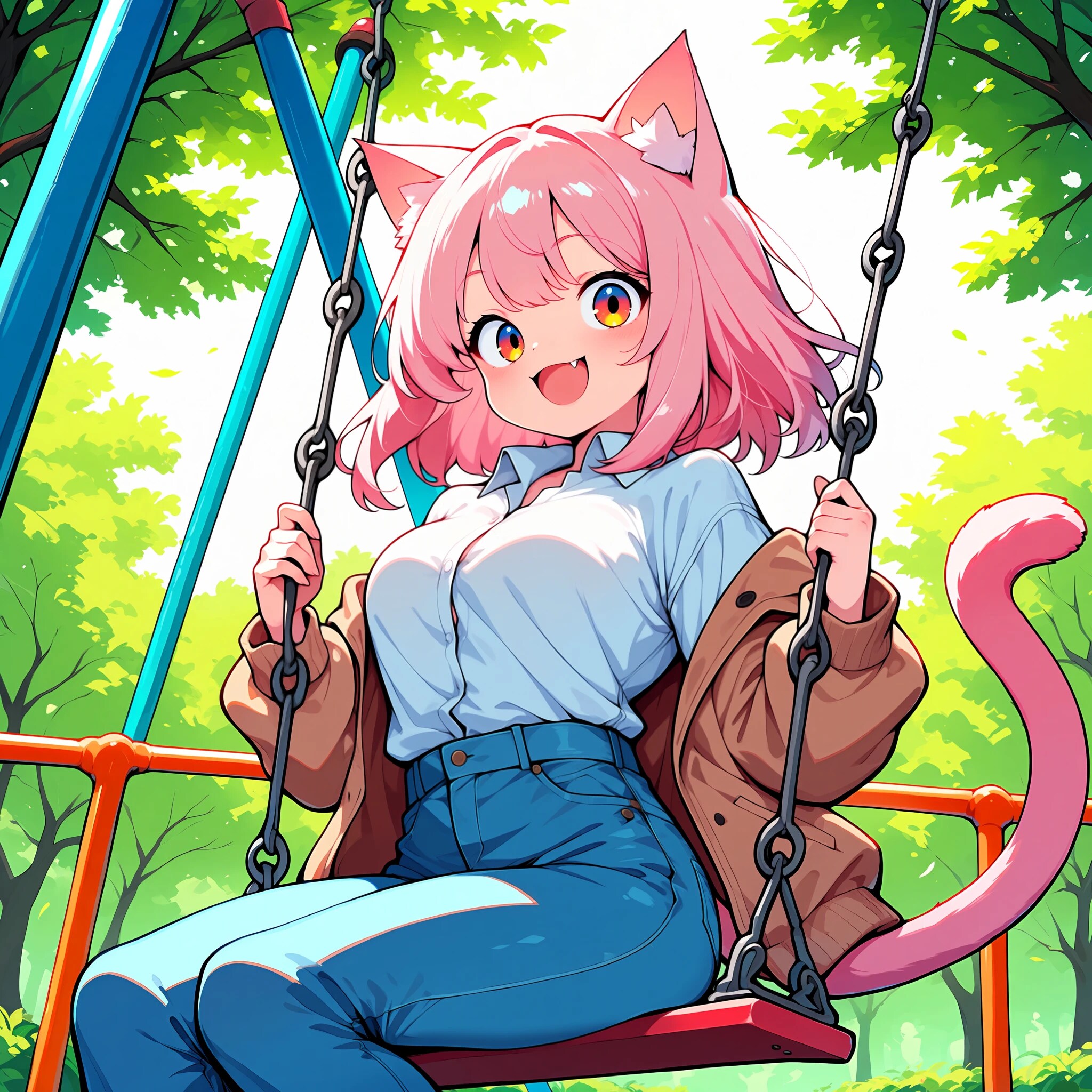 ブランコではしゃぐ猫耳さん