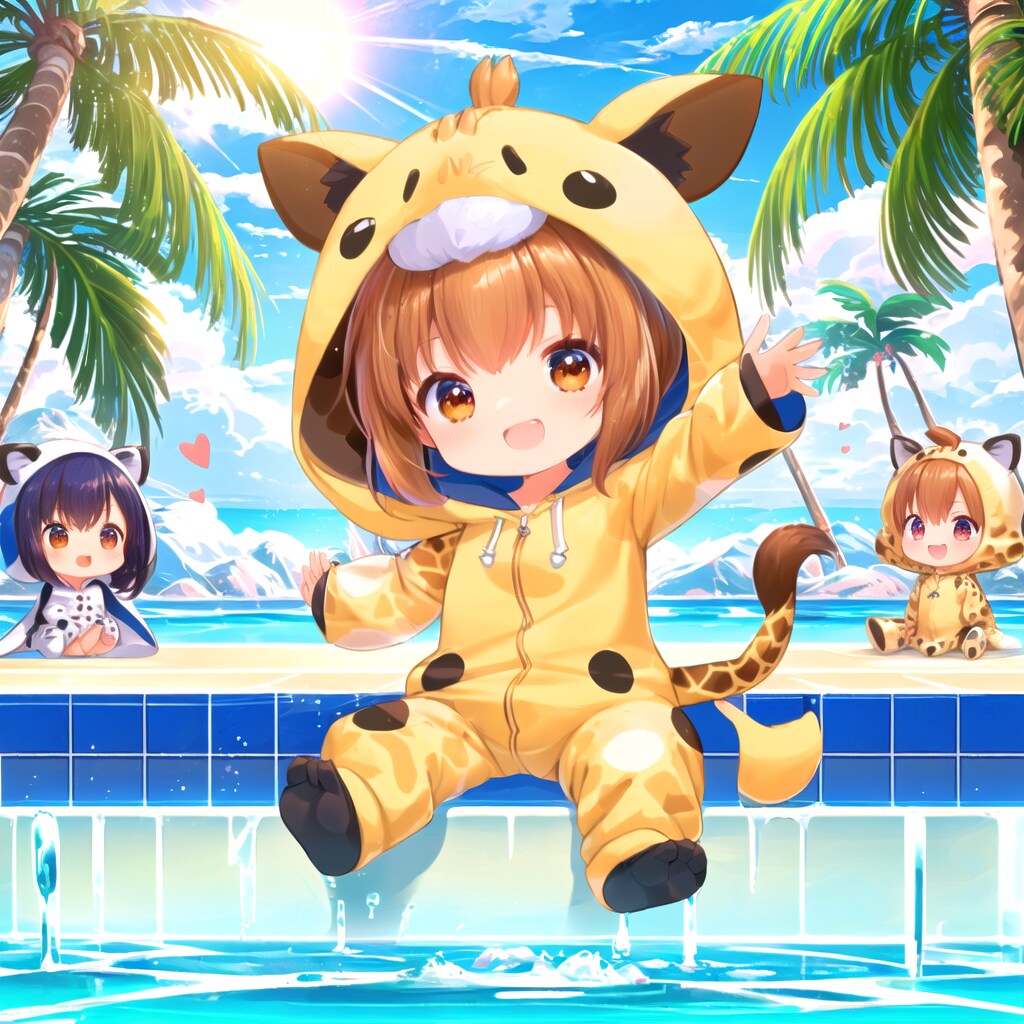プールとキリン着ぐるみちび子ちゃんヾ(๑╹◡╹)ﾉ"