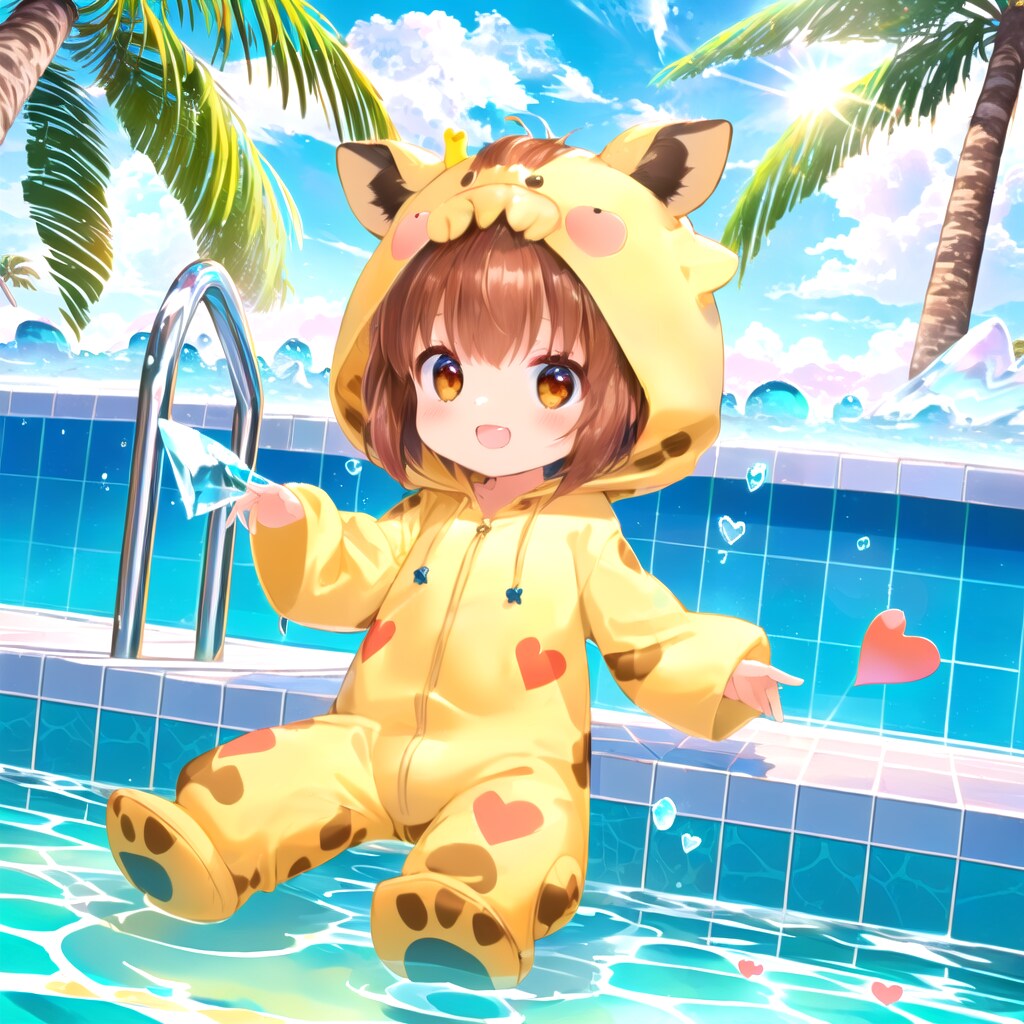 プールとキリン着ぐるみちび子ちゃんヾ(๑╹◡╹)ﾉ"