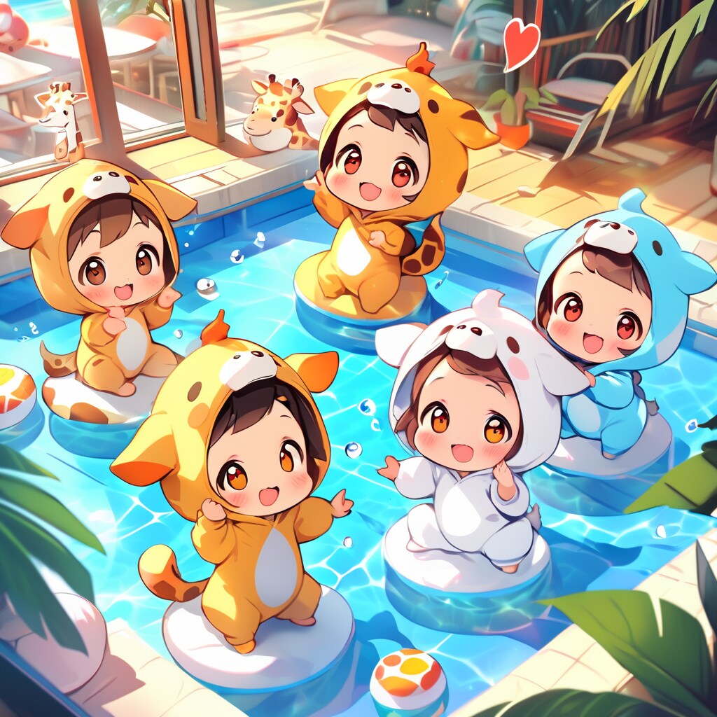 プールとキリン着ぐるみちび子ちゃんヾ(๑╹◡╹)ﾉ"