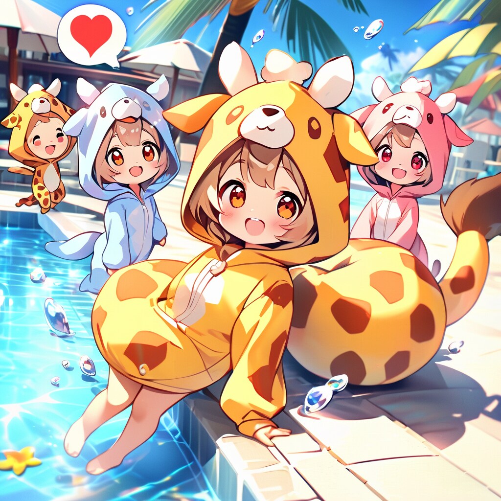 プールとキリン着ぐるみちび子ちゃんヾ(๑╹◡╹)ﾉ"