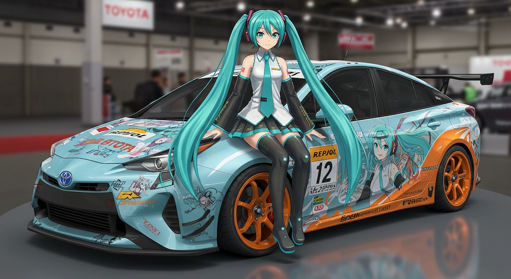 初音ミクとプリウスレーシングカー
