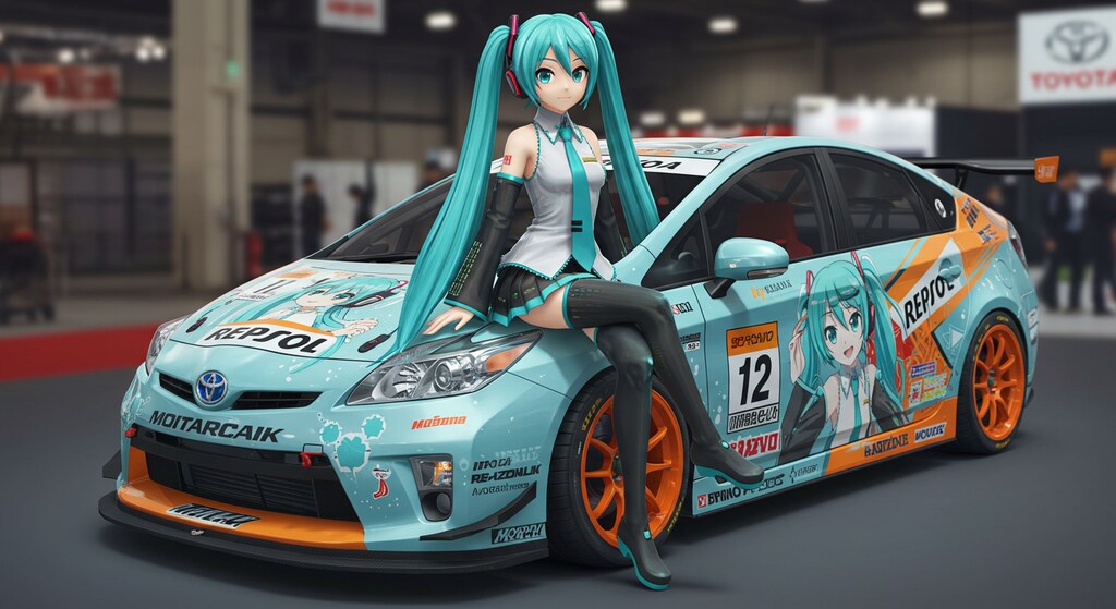 初音ミクとプリウスレーシングカー