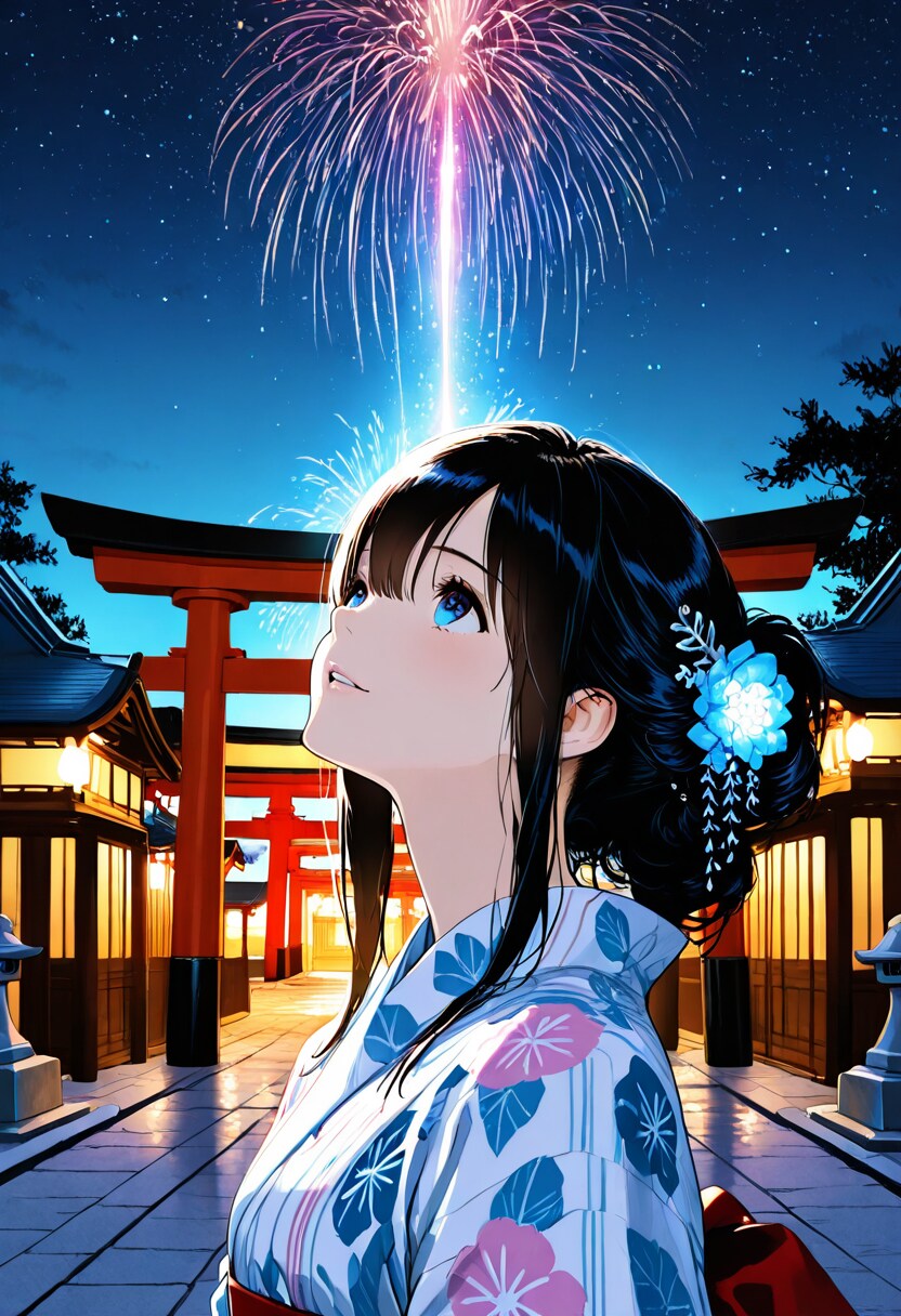 しおりちゃんと打ち上げ花火 | の人気AIイラスト・グラビア