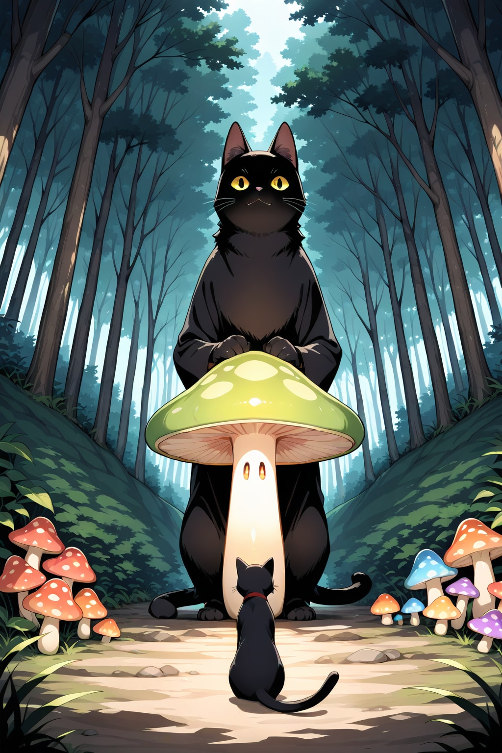 キノコの森の黒猫 | の人気AIイラスト・グラビア