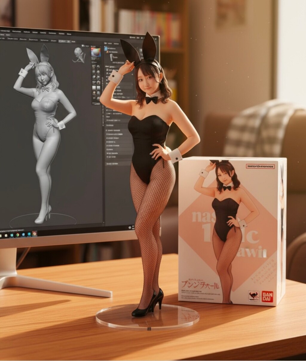 耳をタッチする黒バニーガール