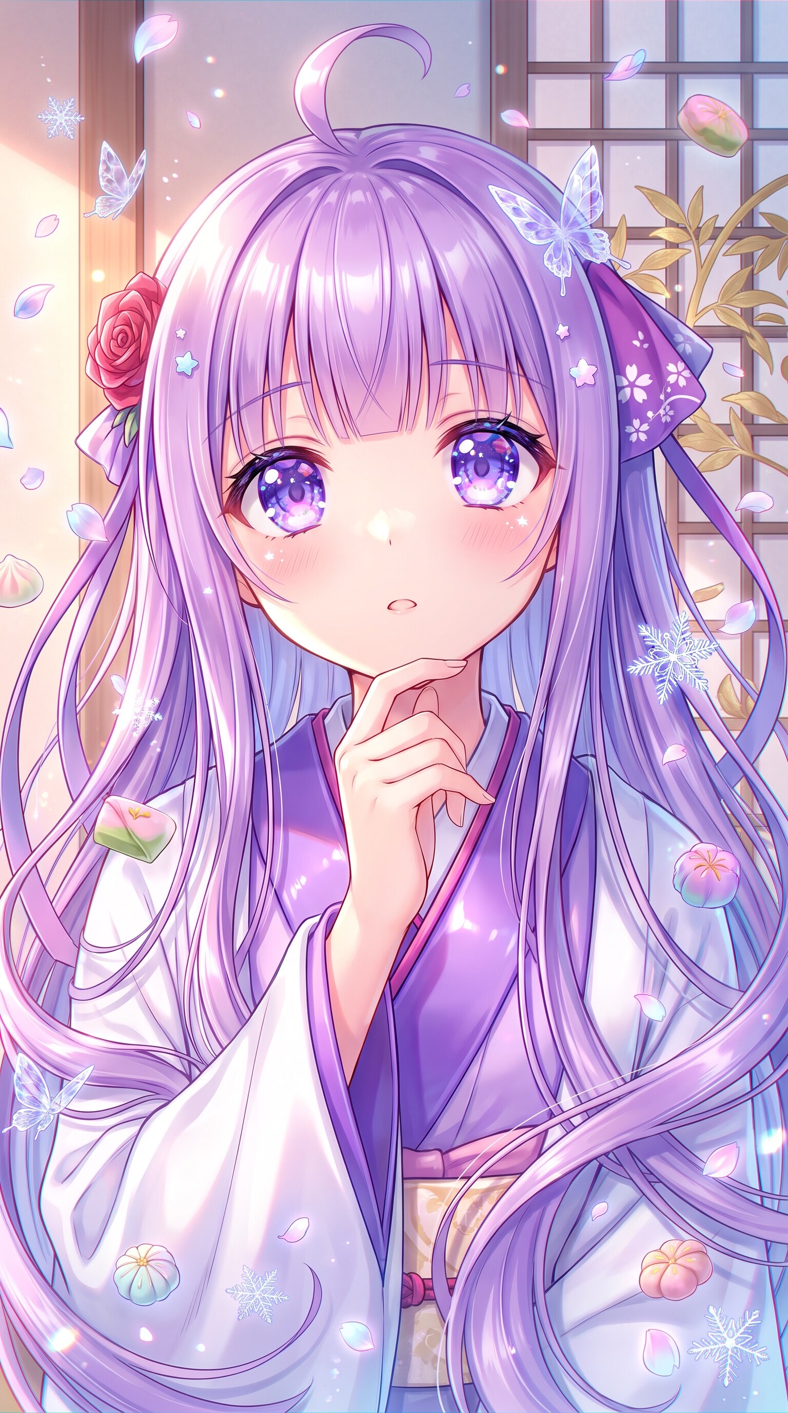 薄紫の頬撫で