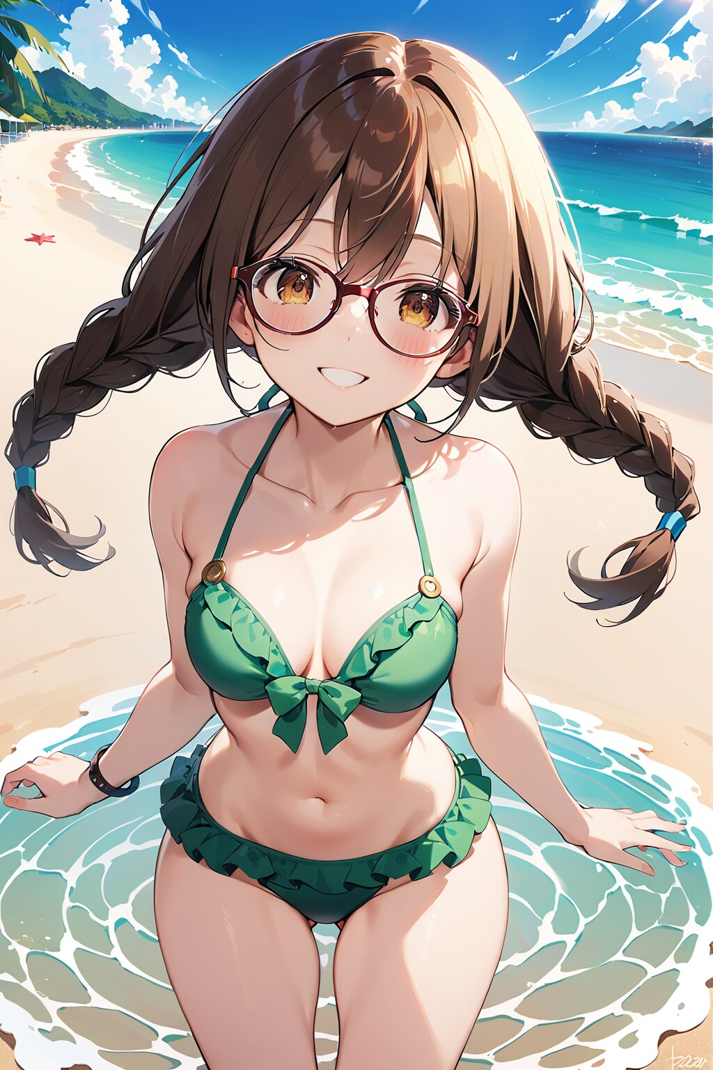エメラルドグリーンの水着姿のEMERALD委員長ちゃん