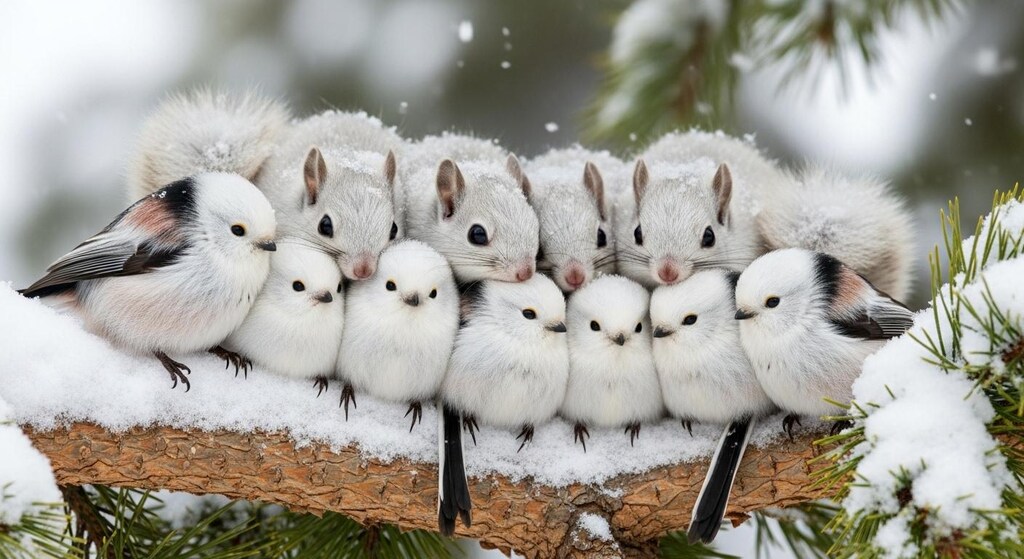 シマエナガとエゾモモンガ