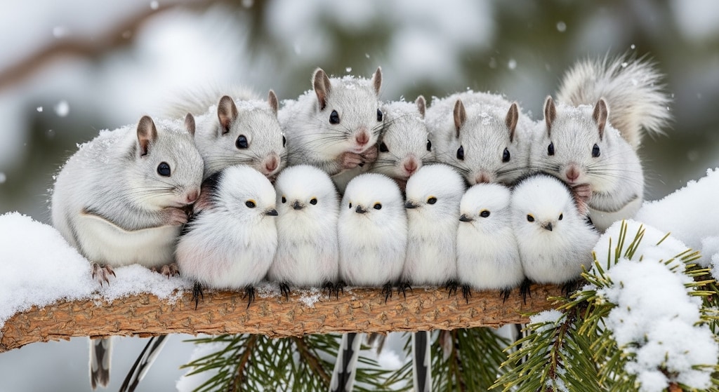 シマエナガとエゾモモンガ