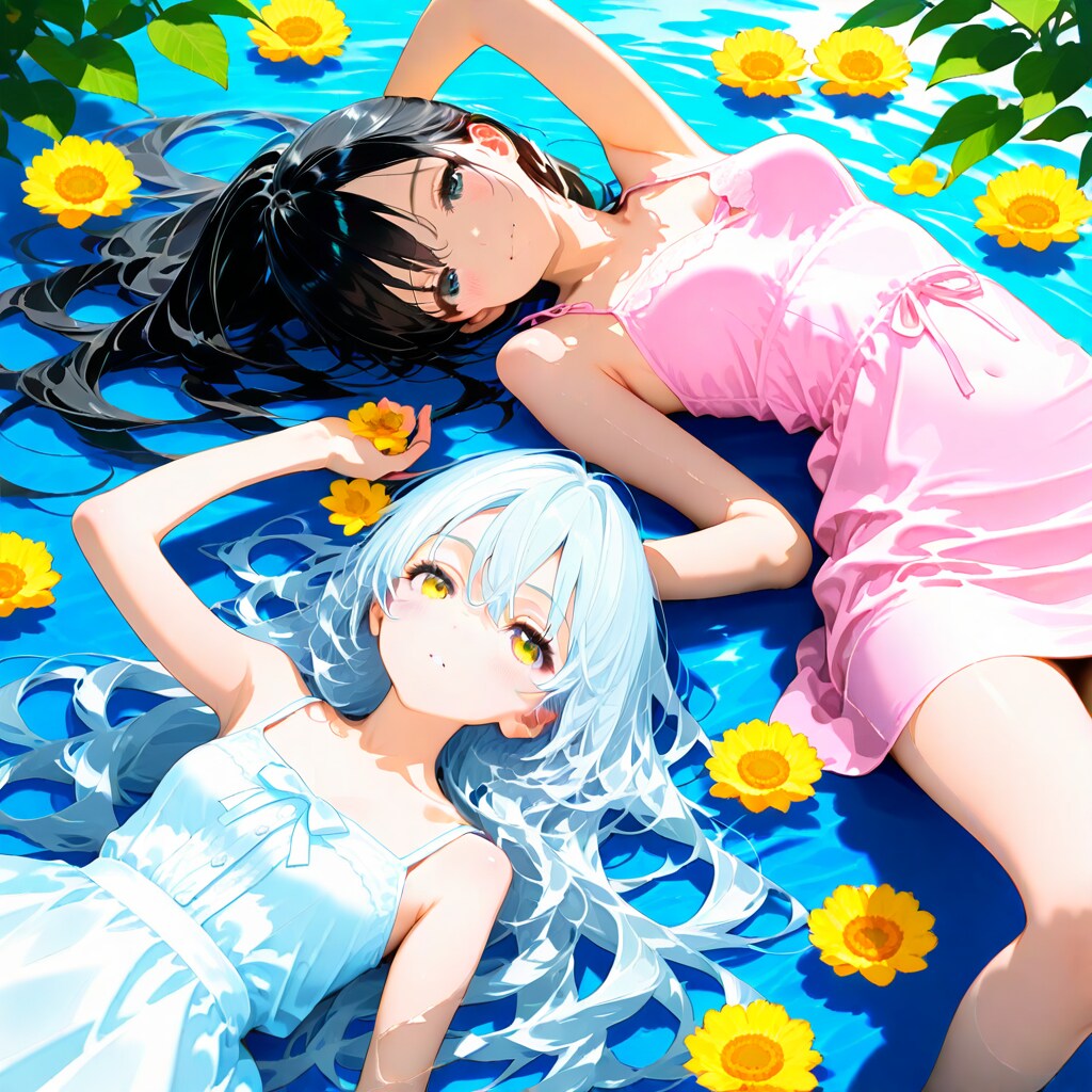 水辺に横たわる少女