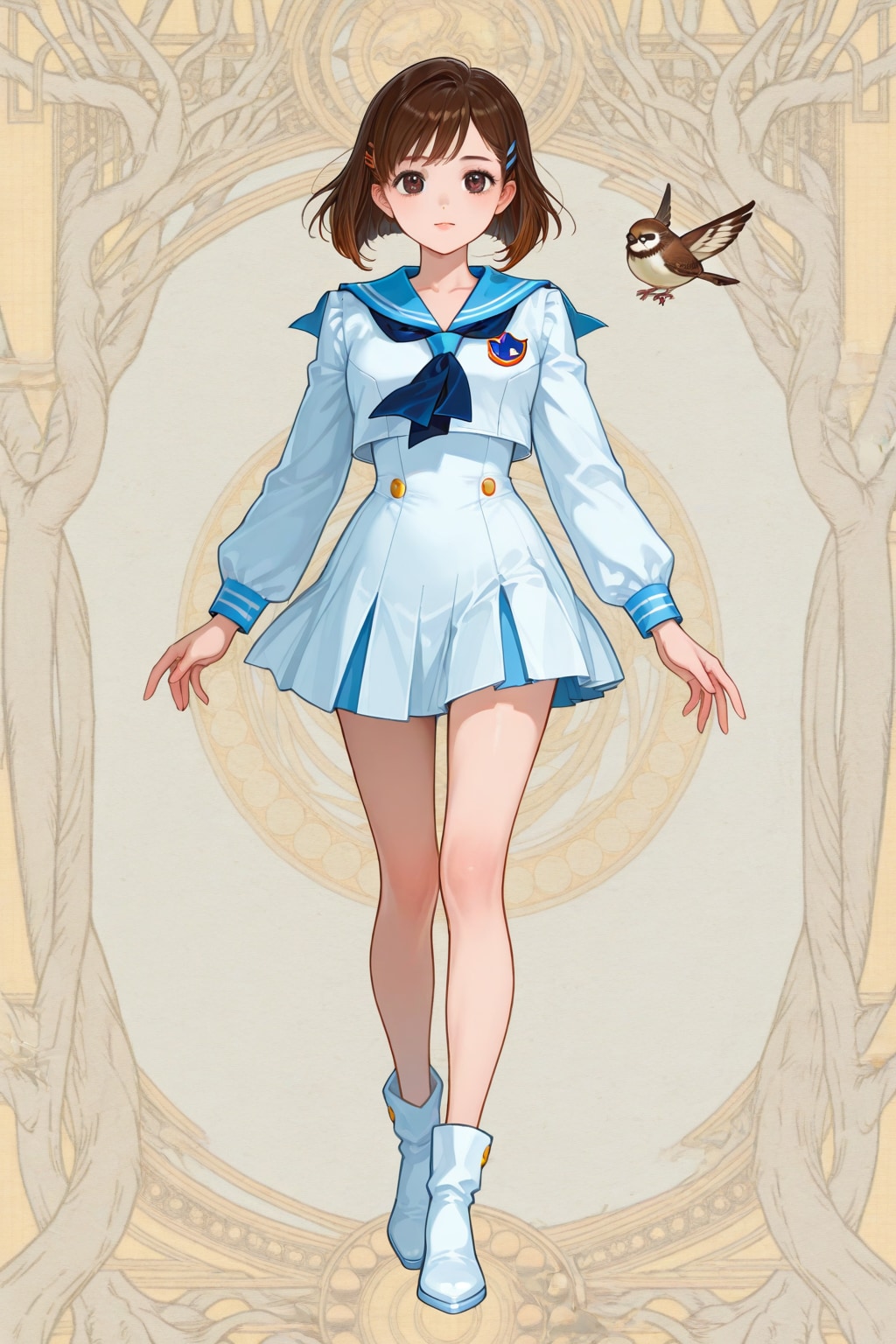 「セーラー服を着たスズメの学校の女生徒」の全身写真 | の人気AIイラスト・グラビア