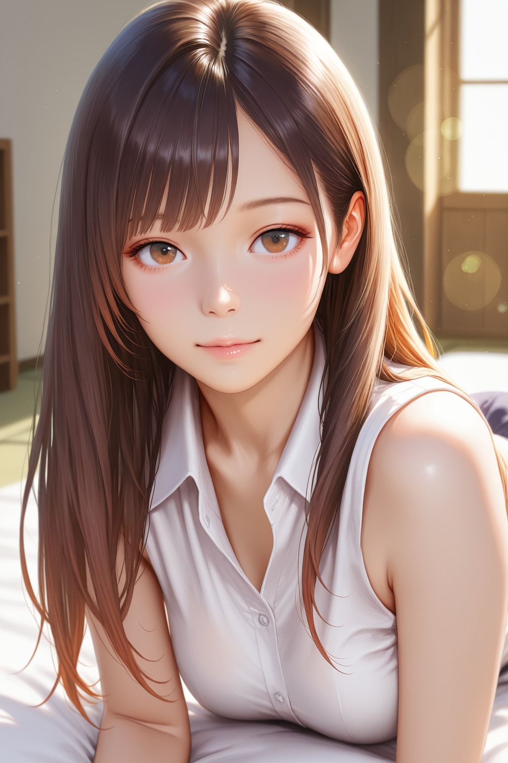 white sleeveless collared shirt | の人気AIイラスト・グラビア