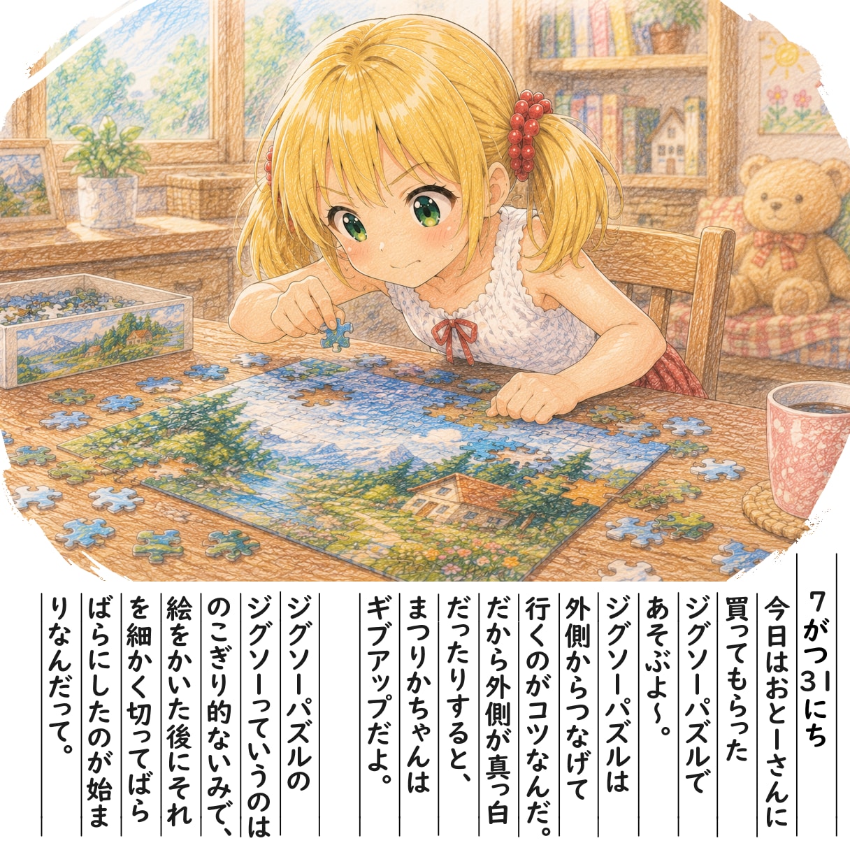 【絵日記】ジグソーパズルであそんだよ | の人気AIイラスト・グラビア