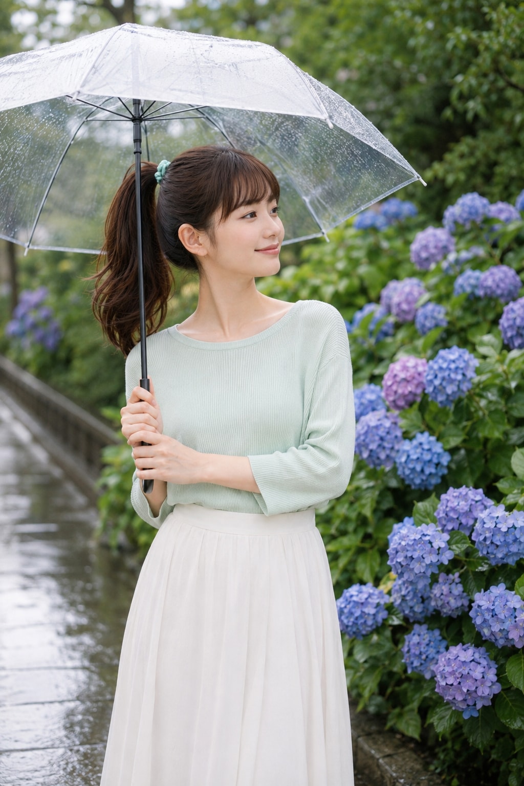 傘と紫陽花とはのん先生