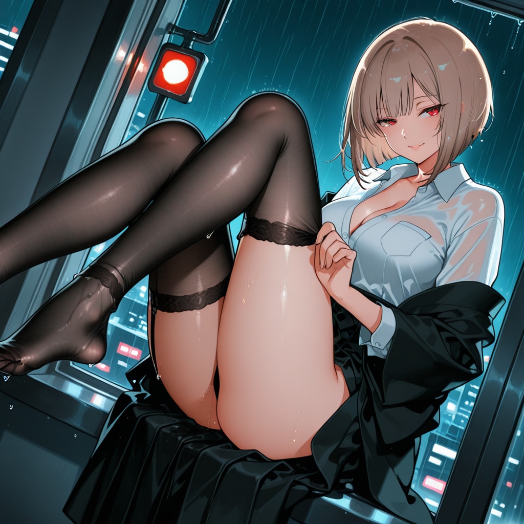 雨に濡れた黒ストの淫ら